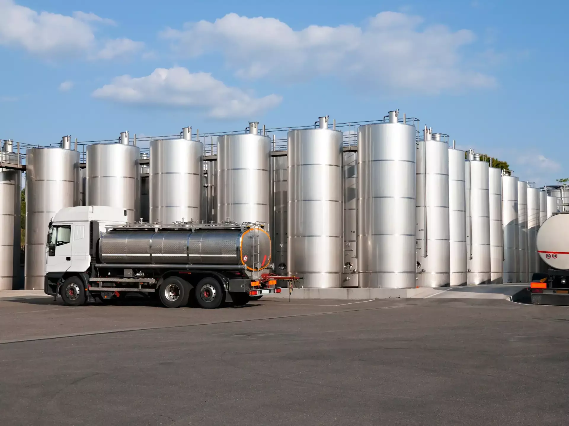 Milk storage tanks and trucks