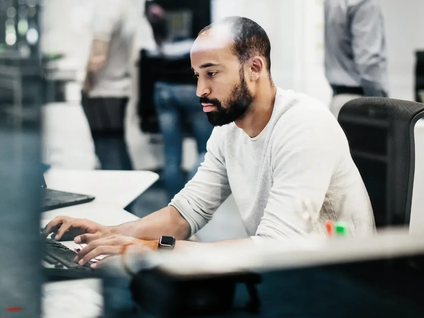 Man working on computer on far distance maintenance
