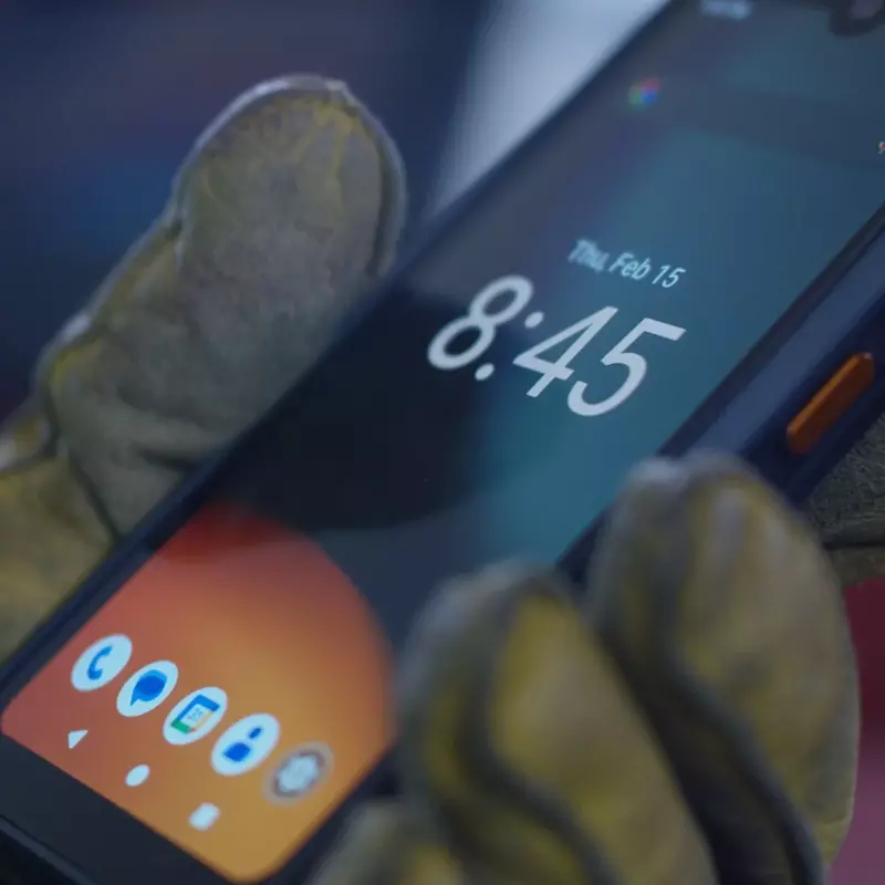 SP9 EX1 smartphone or SC9 EX1 smartscanner in a hand with glove