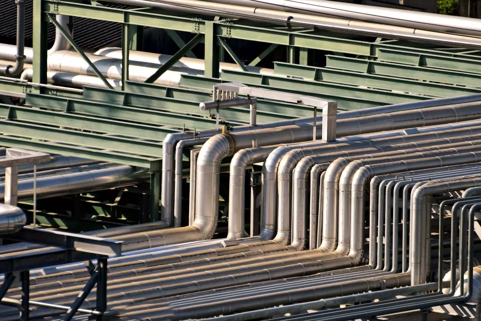 Piping as found inside of industrial petrochemical oil refinery plant