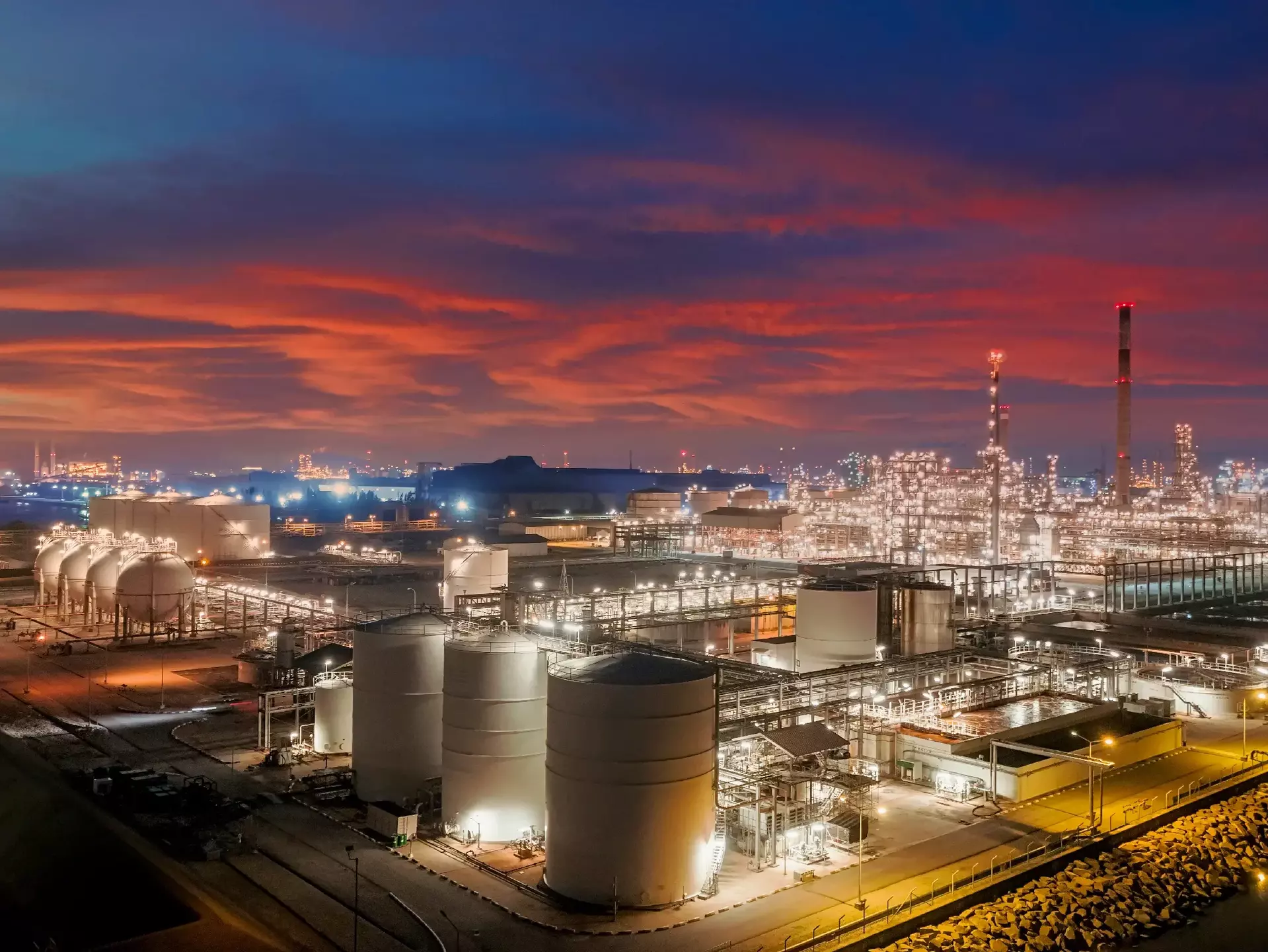 Oil refinery with beautiful sky for oil or energy industry background